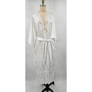 Vtg 90s New Linda Bis Robe Womens One Size White Satin Lace Pockets